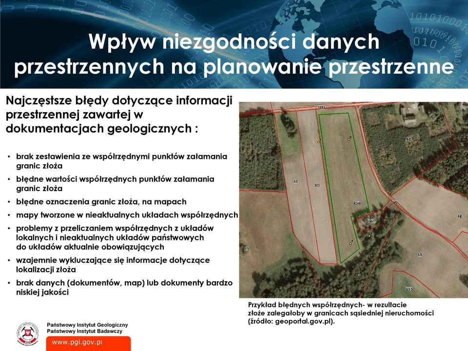 współrzędnych problemy z przeliczaniem współrzędnych z układów lokalnych i nieaktualnych układów państwowych do układów aktualnie obowiązujących wzajemnie wykluczające się informacje dotyczące
