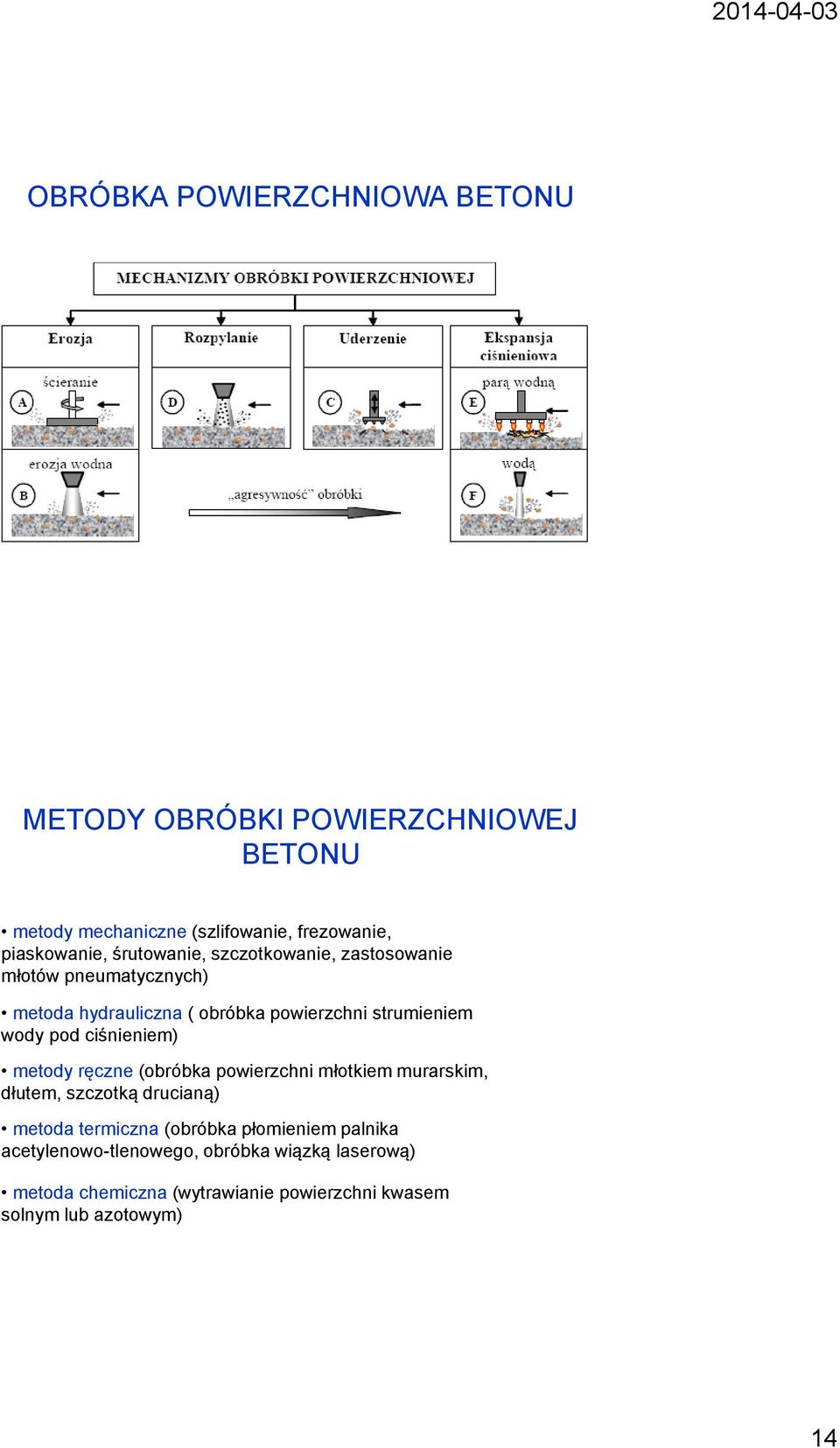 ciśnieniem) metody ręczne (obróbka powierzchni młotkiem murarskim, dłutem, szczotką drucianą) metoda termiczna (obróbka