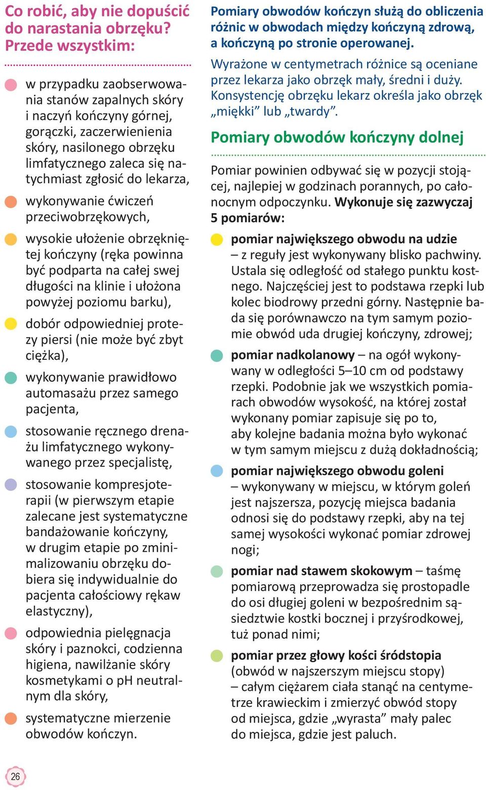 lekarza, wykonywanie ćwiczeń przeciwobrzękowych, wysokie ułożenie obrzękniętej kończyny (ręka powinna być podparta na całej swej długości na klinie i ułożona powyżej poziomu barku), dobór