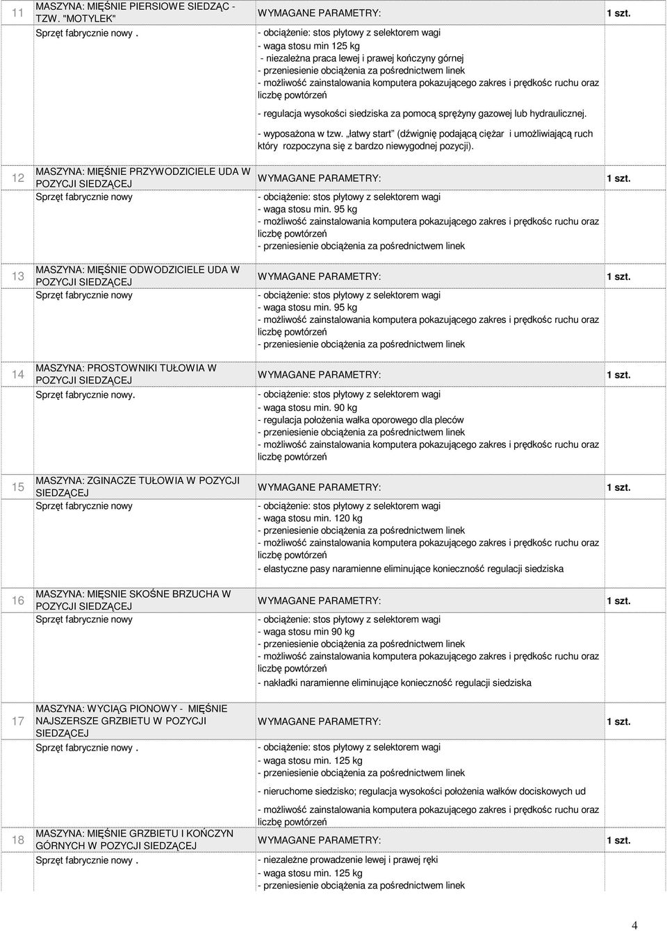 łatwy start (dźwignię podającą cięŝar i umoŝliwiającą ruch który rozpoczyna się z bardzo niewygodnej pozycji). 12 MASZYNA: MIĘŚNIE PRZYWODZICIELE UDA W - waga stosu min.