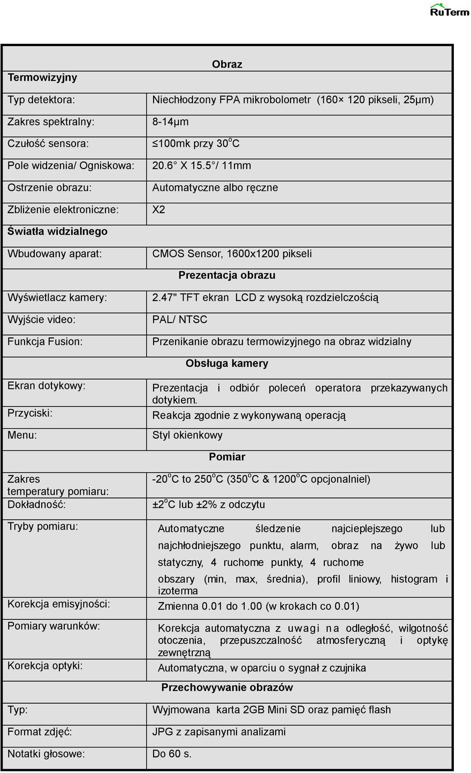 5 / 11mm Automatyczne albo ręczne X2 Światła widzialnego Wbudowany aparat: CMOS Sensor, 1600x1200 pikseli Prezentacja obrazu Wyświetlacz kamery: Wyjście video: Funkcja Fusion: 2.