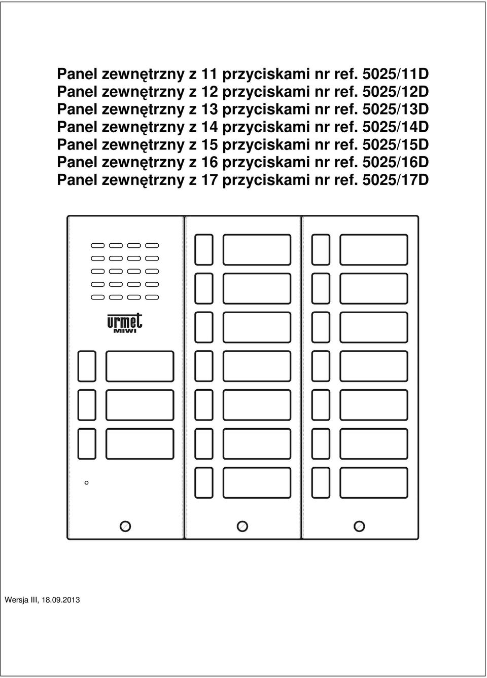 5025/12D Panel zewnętrzny z 13 przyciskami nr ref.