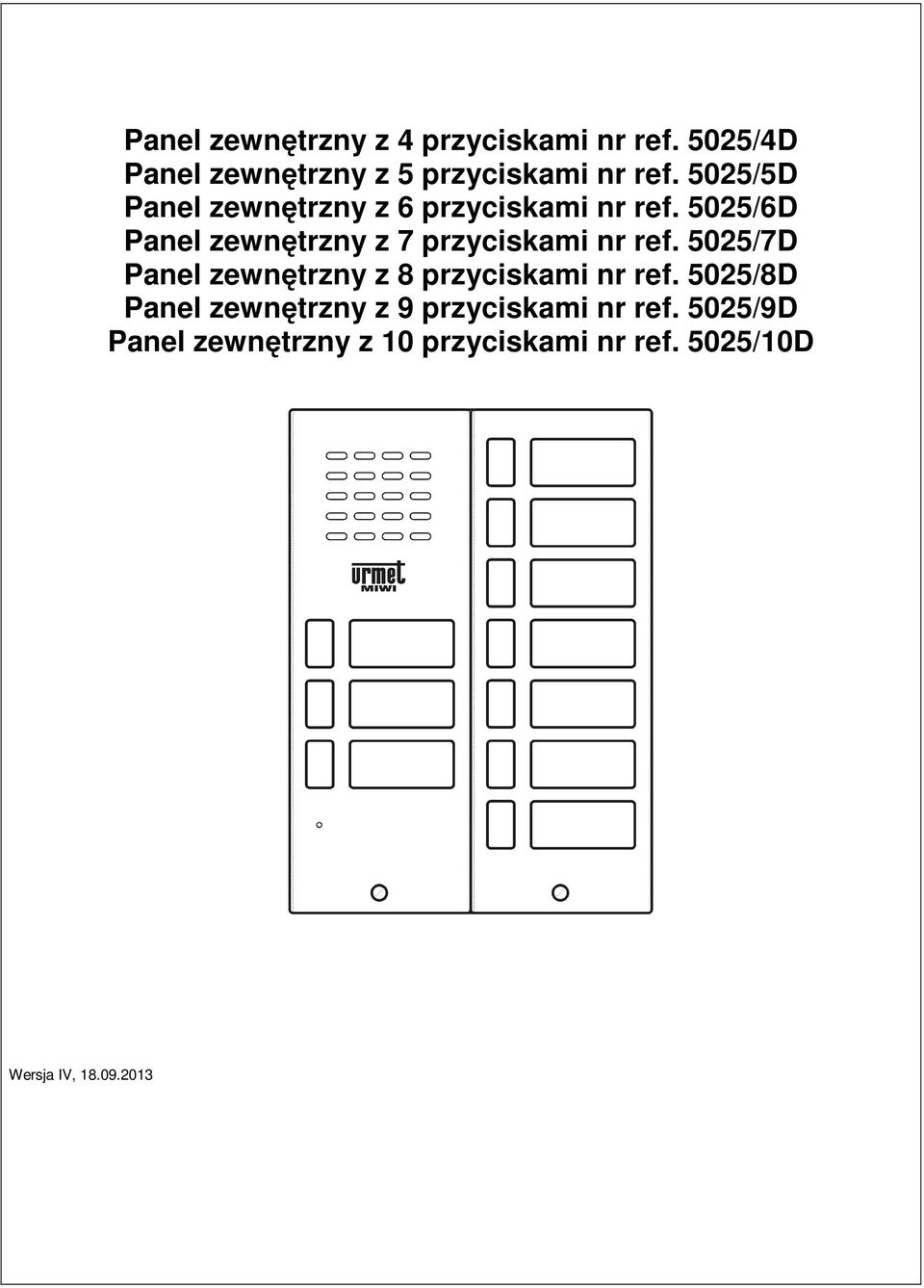 5025/5D Panel zewnętrzny z 6 przyciskami nr ref.