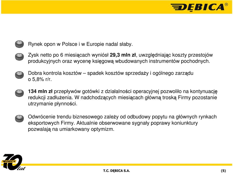 Dobra kontrola kosztów spadek kosztów sprzedaŝy i ogólnego zarządu o 5,8% r/r.