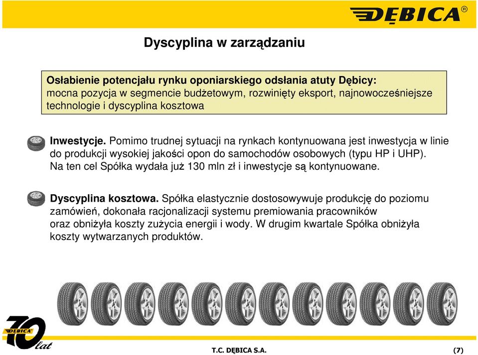 Pomimo trudnej sytuacji na rynkach kontynuowana jest inwestycja w linie do produkcji wysokiej jakości opon do samochodów osobowych (typu HP i UHP).