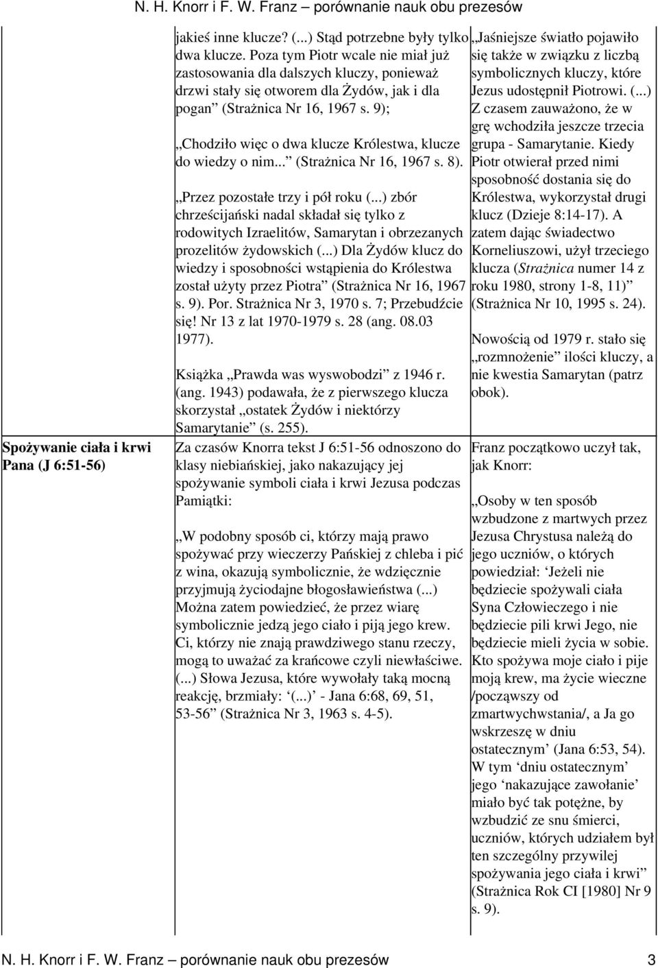 9); Chodziło więc o dwa klucze Królestwa, klucze do wiedzy o nim... (Strażnica Nr 16, 1967 s. 8). Przez pozostałe trzy i pół roku (.