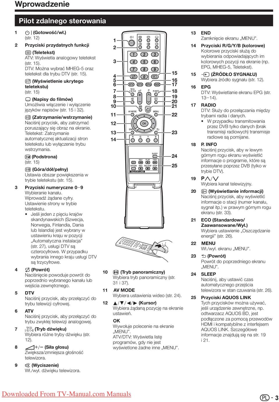 3 (Zatrzymanie/wstrzymanie) Naciśnij przycisk, aby zatrzymać poruszający się obraz na ekranie. Teletekst: Zatrzymanie automatycznej aktualizacji stron teletekstu lub wyłączenie trybu wstrzymania.