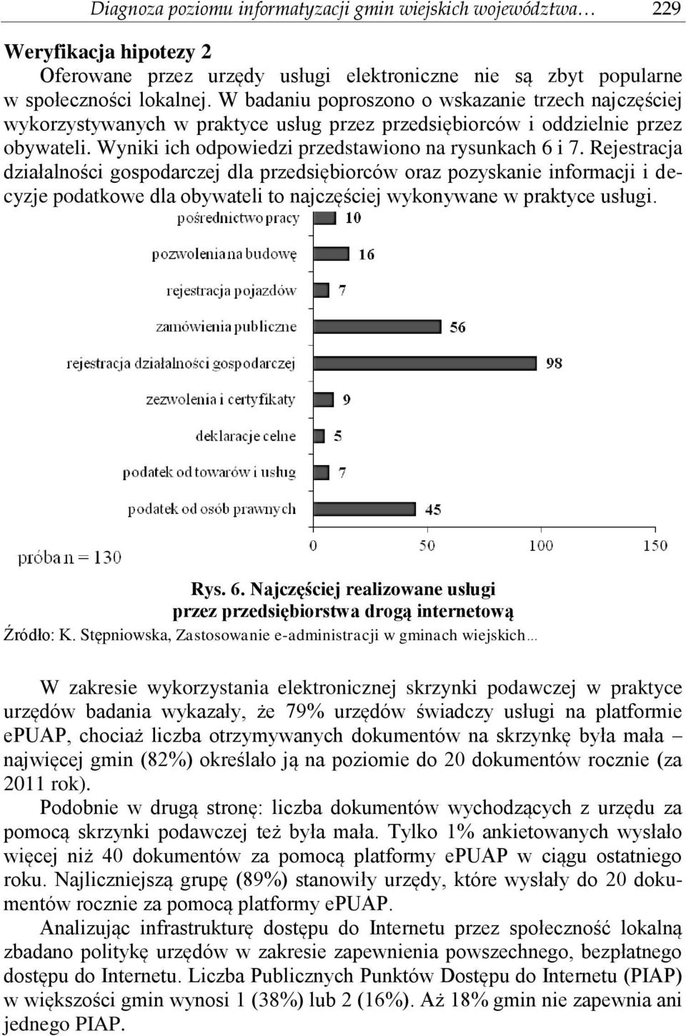 Rejestracja działalności gospodarczej dla przedsiębiorców oraz pozyskanie informacji i decyzje podatkowe dla obywateli to najczęściej wykonywane w praktyce usługi. Rys. 6.