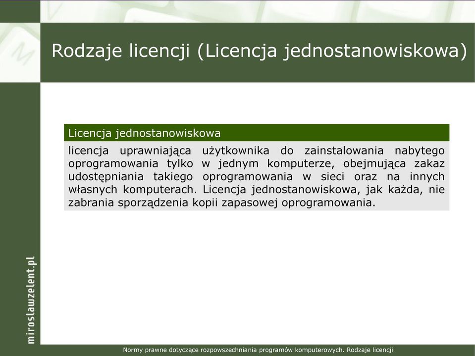 komputerze, obejmująca zakaz udostępniania takiego oprogramowania w sieci oraz na innych