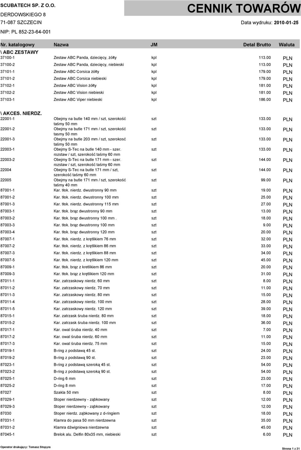00 PLN \ AKCES. NIERDZ. 22001-1 Obejmy na butle 140 mm / szt, szerokość szt 133.00 PLN taśmy 50 mm 22001-2 Obejmy na butle 171 mm / szt, szerokość szt 133.