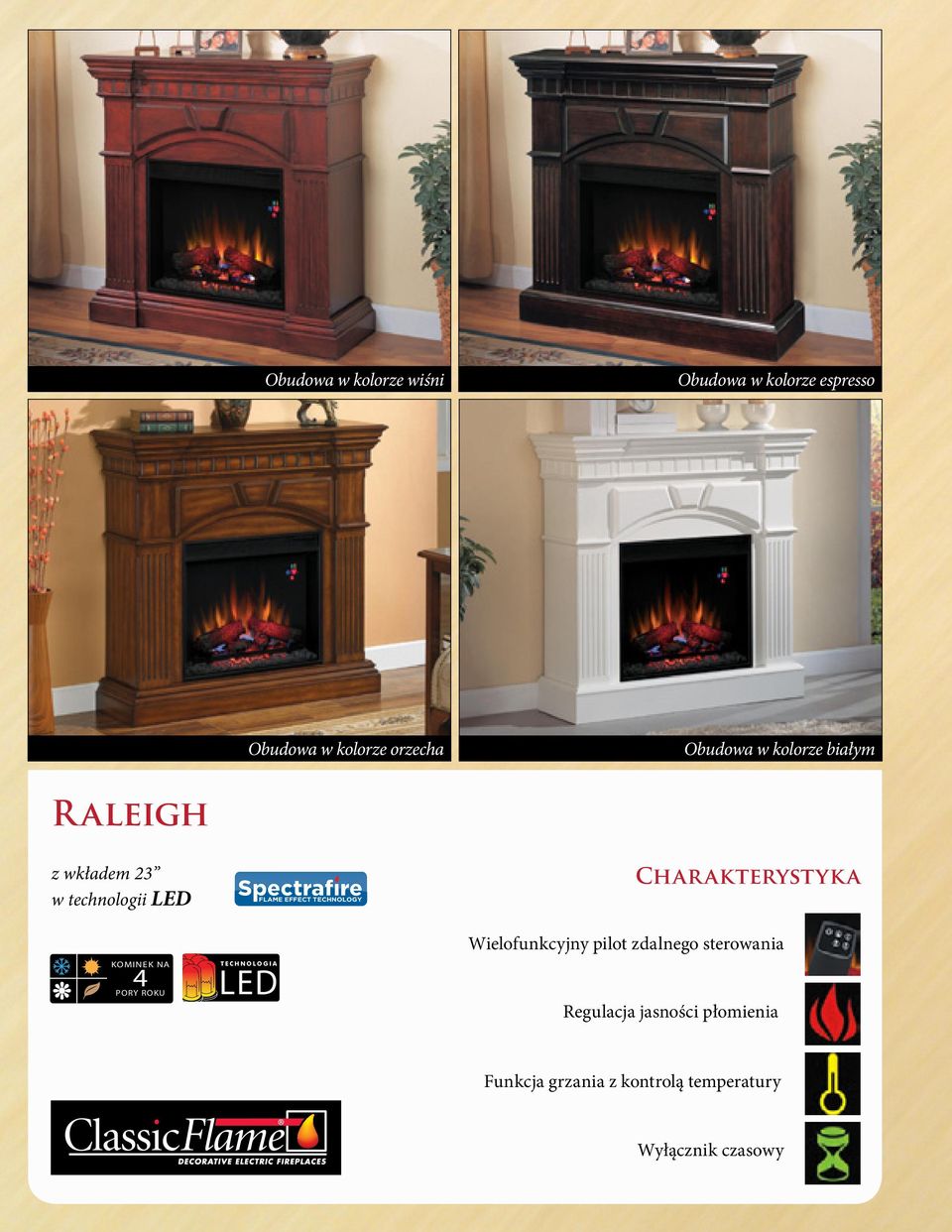 ECHNOLOGIA LED FLAME EFFECT TECHNOLOGY Charakterystyka Wielofunkcyjny pilot zdalnego