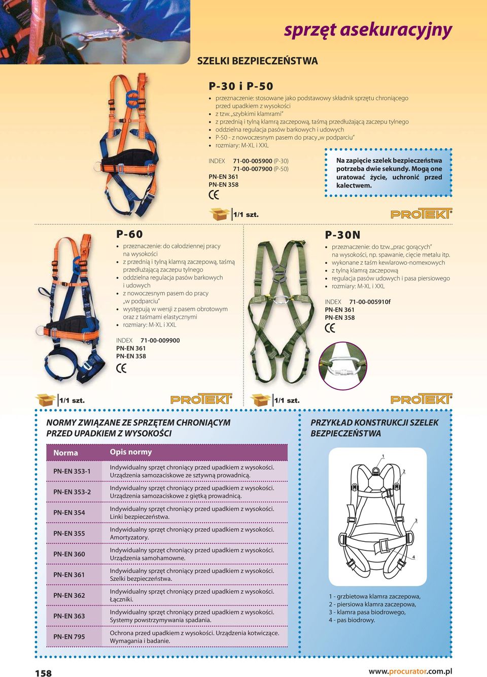 i XXL INDEX 71-00-005900 (P-30) 71-00-007900 (P-50) PN-EN 361 Na zapięcie szelek bezpieczeństwa potrzeba dwie sekundy. Mogą one uratować życie, uchronić przed kalectwem.