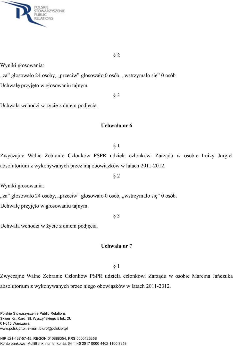 absolutorium z wykonywanych przez nią obowiązków w latach 2011-2012.