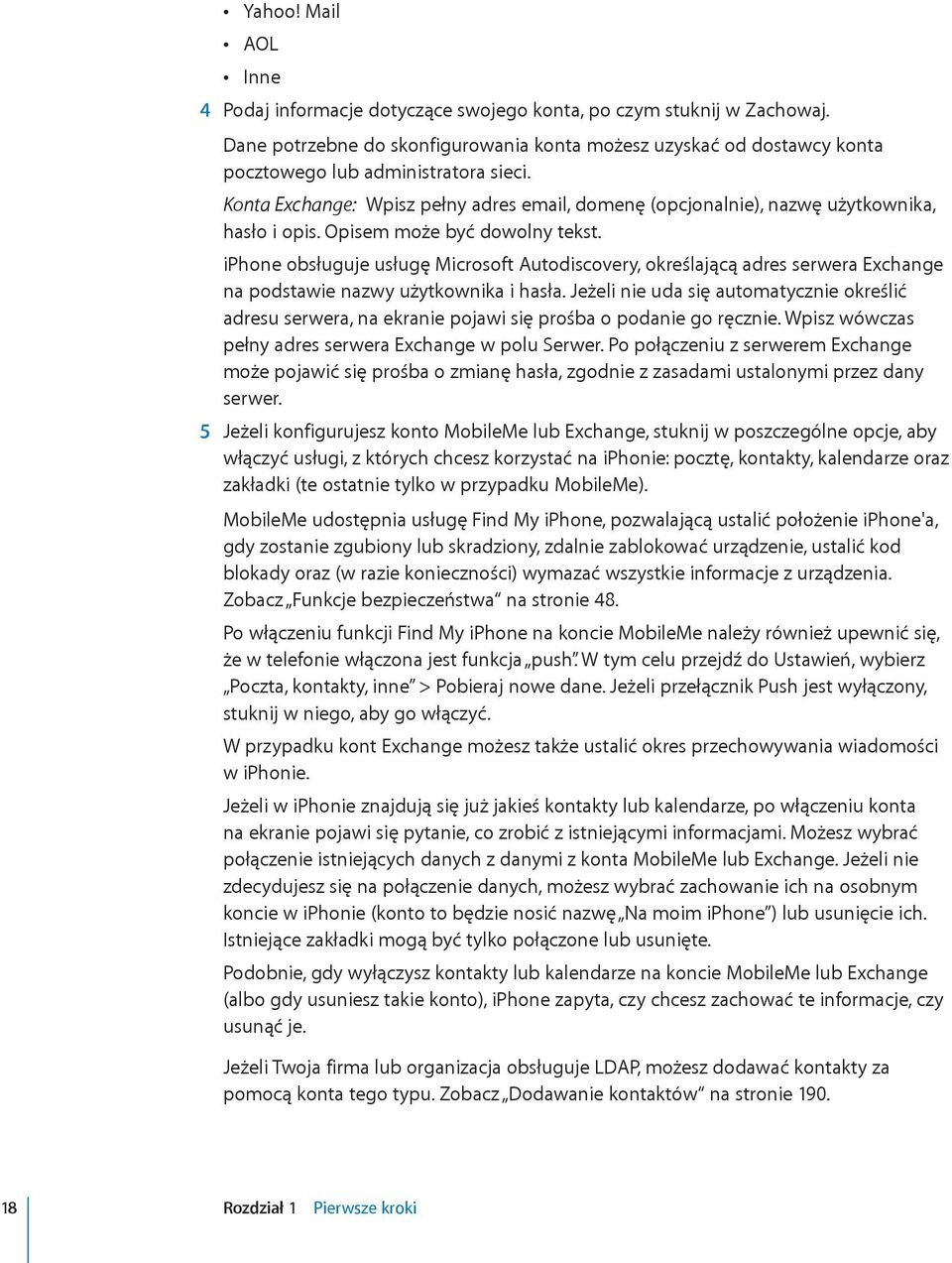 Konta Exchange: Wpisz pełny adres email, domenę (opcjonalnie), nazwę użytkownika, hasło i opis. Opisem może być dowolny tekst.