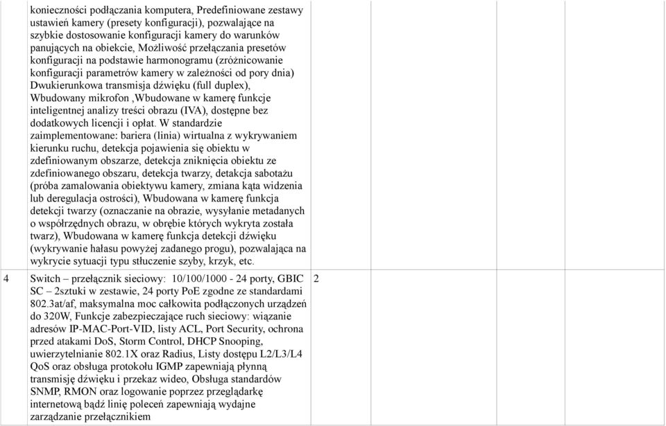 Wbudowany mikrofon,wbudowane w kamerę funkcje inteligentnej analizy treści obrazu (IVA), dostępne bez dodatkowych licencji i opłat.