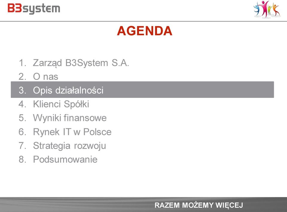 Klienci Spółki 5. Wyniki finansowe 6.