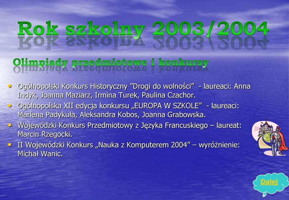 Ogólnopolska XII edycja konkursu EUROPA W SZKOLE - laureaci: Marlena Padykuła, Aleksandra Kobos,