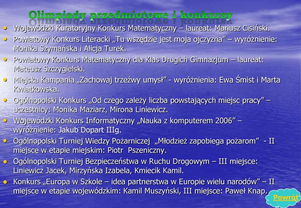Ogólnopolski Konkurs Od czego zależy liczba powstających miejsc pracy uczestnicy: Monika Maziarz, Mirona Liniewicz.