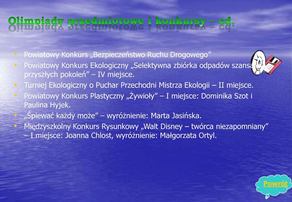 Powiatowy Konkurs Plastyczny Żywioły I miejsce: Dominika Szot i Paulina Hyjek.
