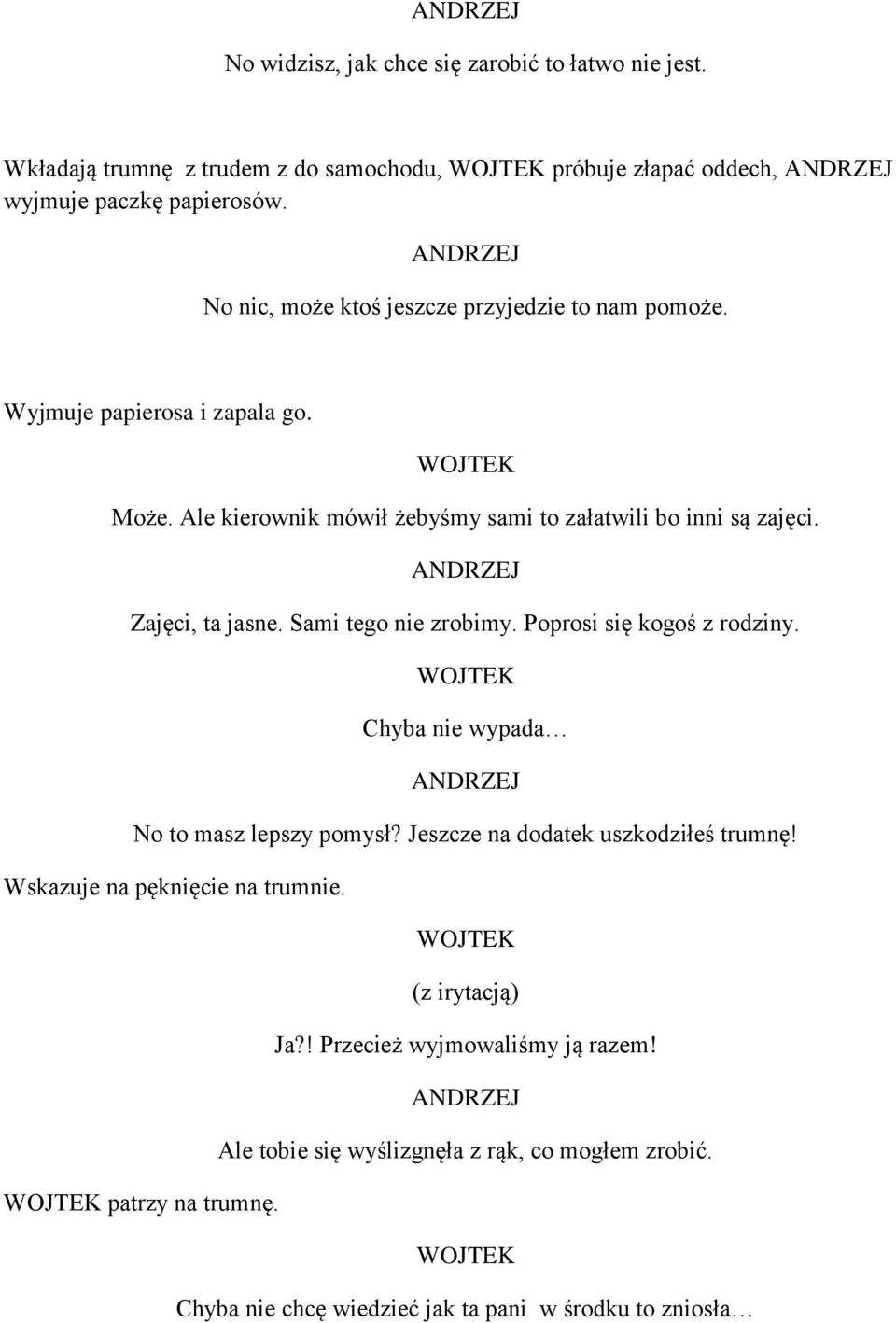 Zajęci, ta jasne. Sami tego nie zrobimy. Poprosi się kogoś z rodziny. Chyba nie wypada No to masz lepszy pomysł? Jeszcze na dodatek uszkodziłeś trumnę!