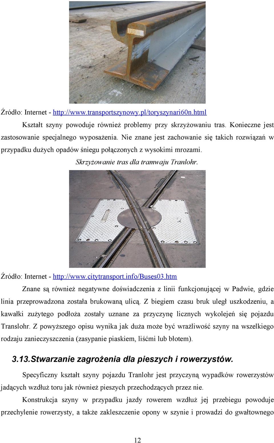 info/buses03.htm Znane są również negatywne doświadczenia z linii funkcjonującej w Padwie, gdzie linia przeprowadzona została brukowaną ulicą.