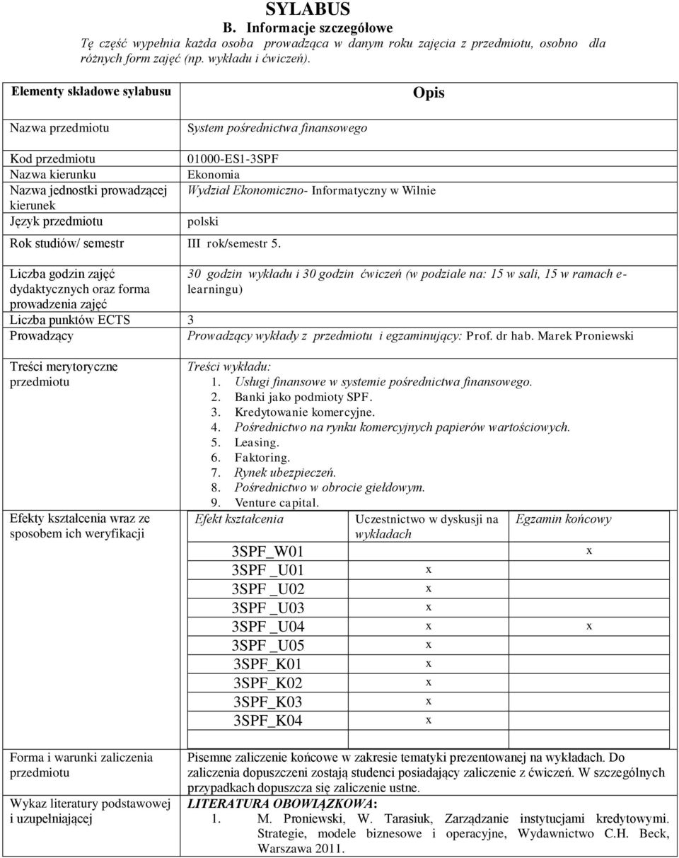 polski Rok studiów/ semestr III rok/semestr 5.