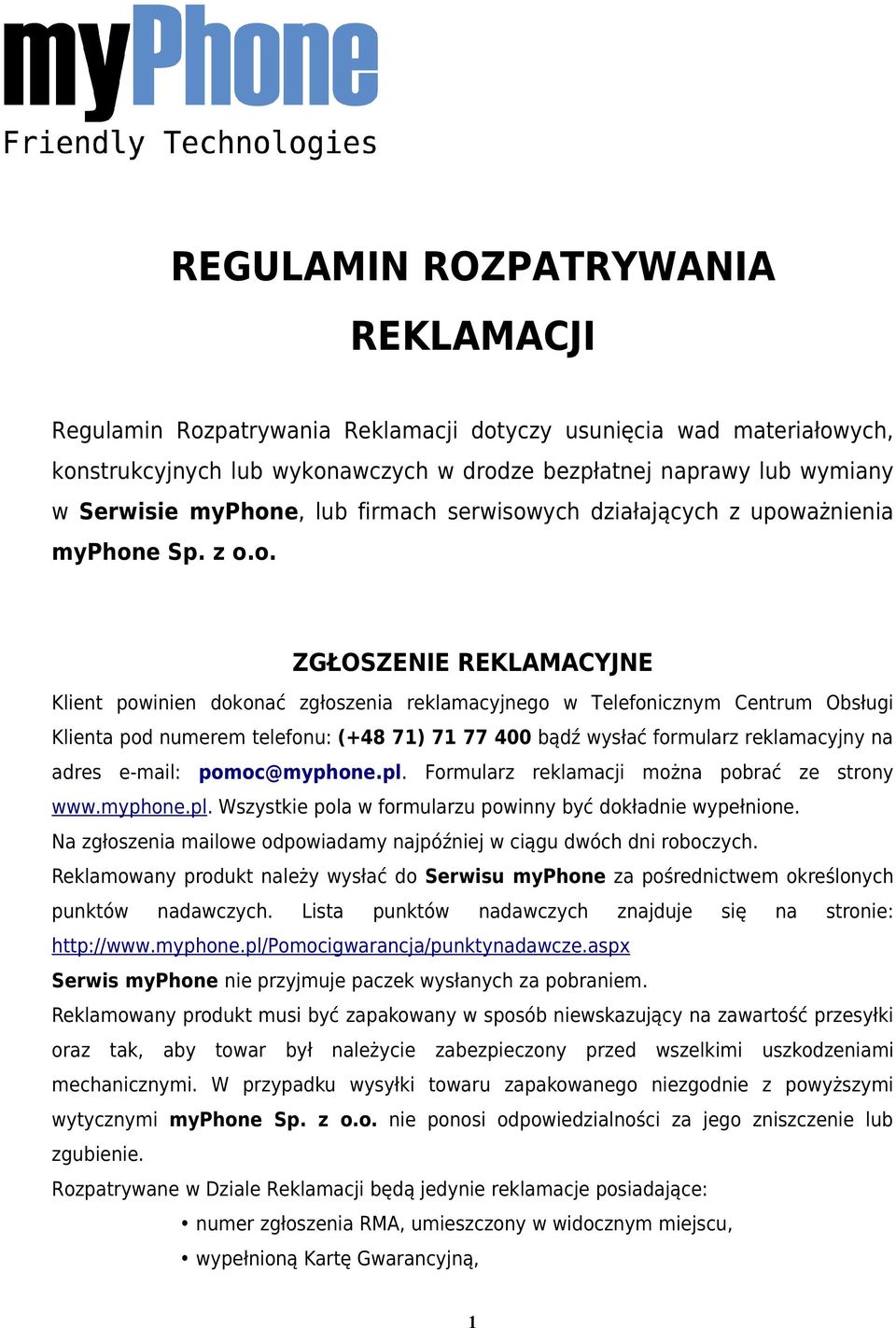 REGULAMIN ROZPATRYWANIA REKLAMACJI - PDF Darmowe pobieranie