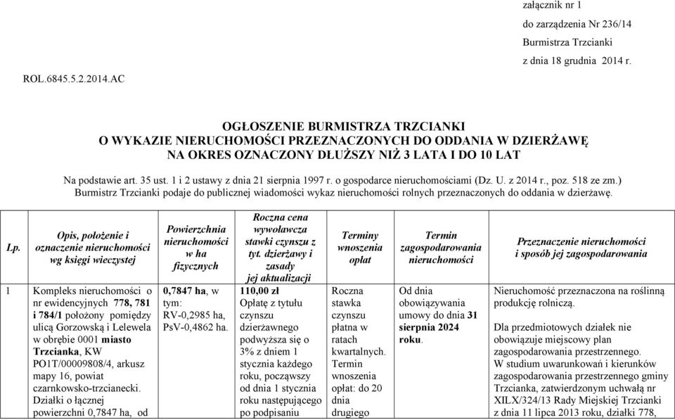 1 i 2 ustawy z 21 sierpnia 1997 r. o gospodarce nieruchomościami (Dz. U. z 2014 r., poz. 518 ze zm.