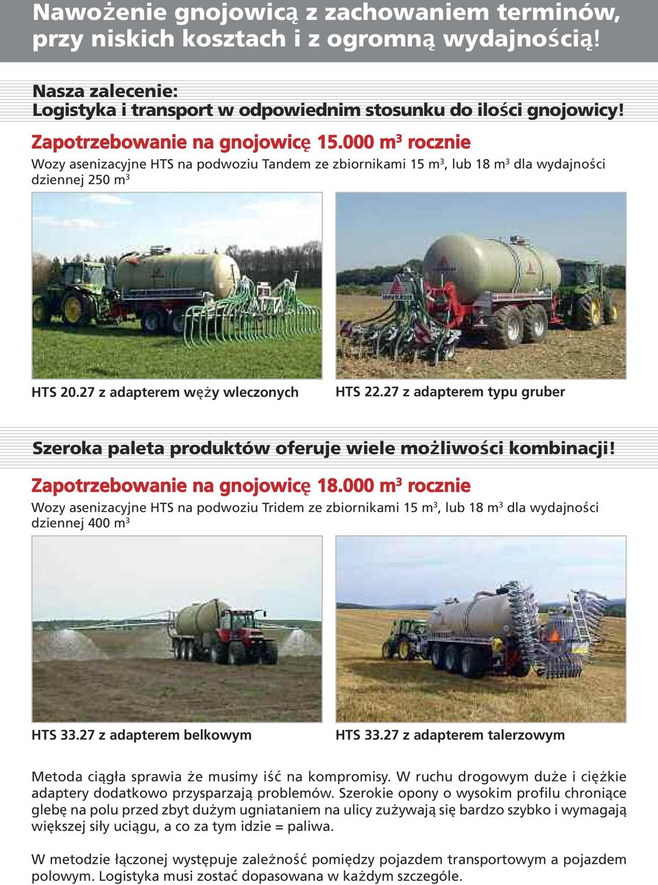 27 z adapterem typu gruber Szeroka paleta produktów oferuje wiele możliwości kombinacji! Zapotrzebowanie na gnojowicę 18.