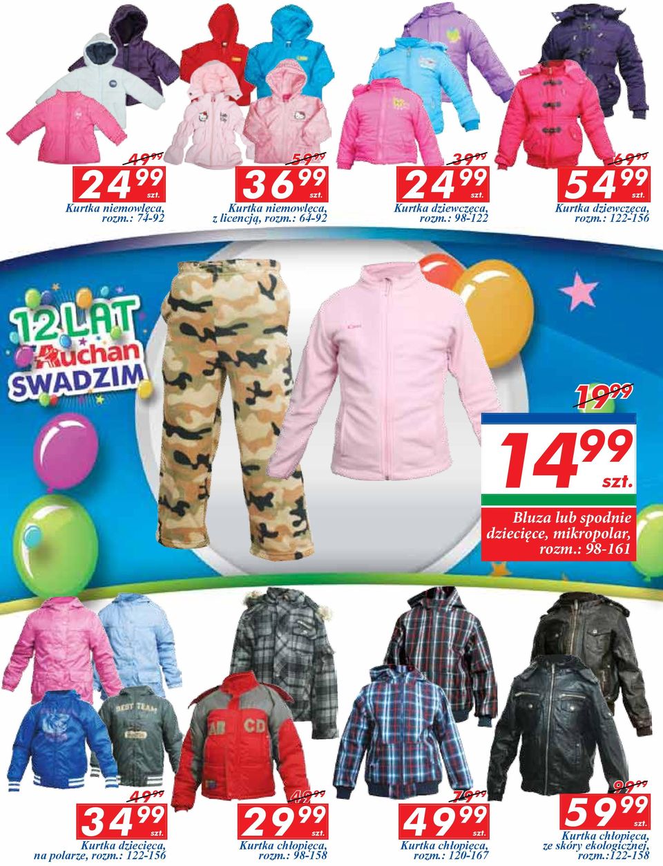 : 122-156 19 99 14 99 Bluza lub spodnie dziecięce, mikropolar, rozm.