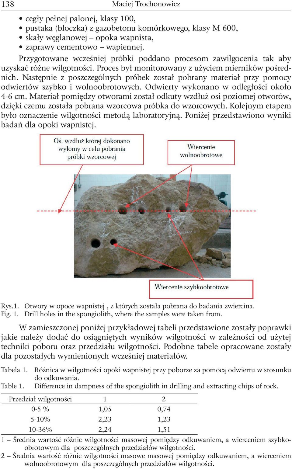 Następnie z poszczególnych próbek został pobrany materiał przy pomocy odwiertów szybko i wolnoobrotowych. Odwierty wykonano w odległości około 4-6 cm.