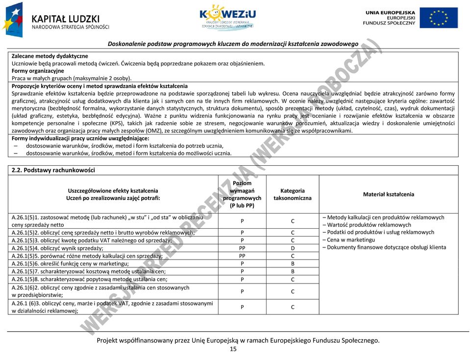 Ocena nauczyciela uwzględniać będzie atrakcyjność zarówno formy graficznej, atrakcyjność usług dodatkowych dla klienta jak i samych cen na tle innych firm reklamowych.