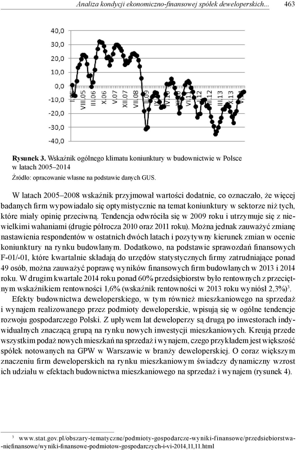 W latach 2005 2008 wskaźnik przyjmował wartości dodatnie, co oznaczało, że więcej badanych firm wypowiadało się optymistycznie na temat koniunktury w sektorze niż tych, które miały opinię przeciwną.