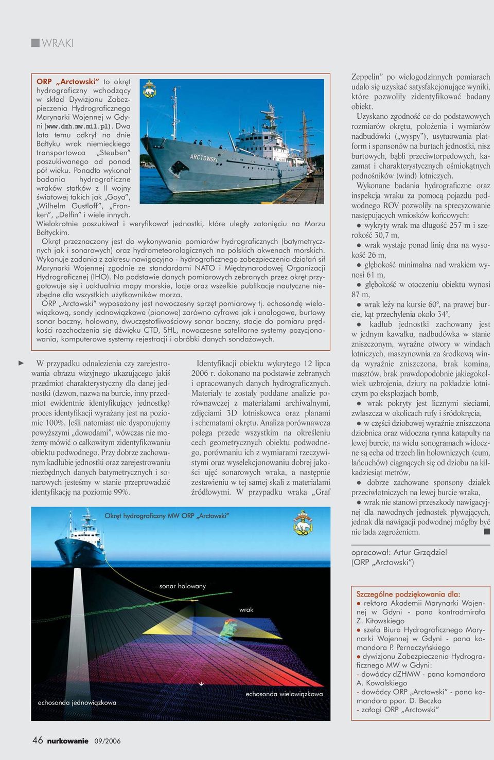 Ponadto wykonał badania hydrograficzne wraków statków z II wojny światowej takich jak Goya, Wilhelm Gustloff, Franken, Delfin i wiele innych.