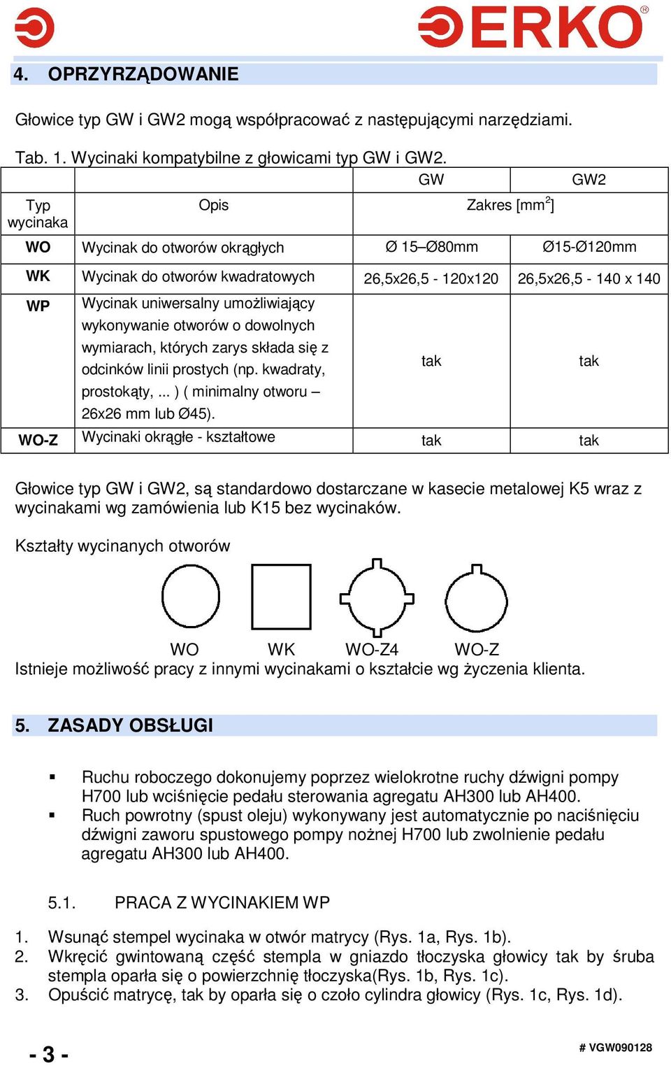 umoŝliwiający wykonywanie otworów o dowolnych wymiarach, których zarys składa się z odcinków linii prostych (np. kwadraty, prostokąty,... ) ( minimalny otworu 26x26 mm lub Ø45).