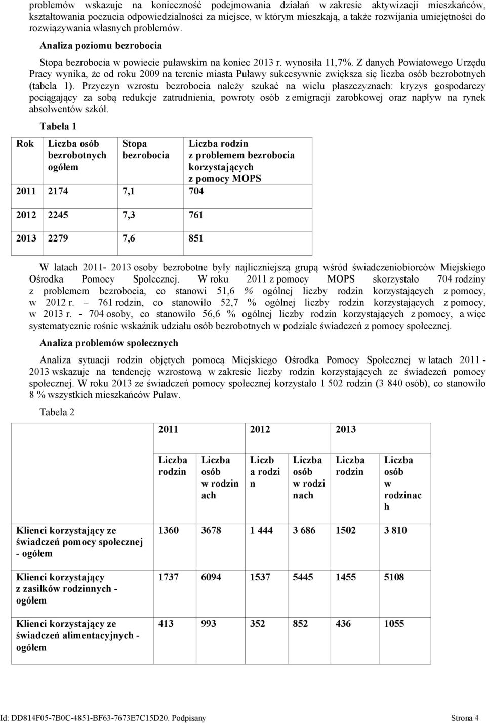Z danych Powiatowego Urzędu Pracy wynika, że od roku 2009 na terenie miasta Puławy sukcesywnie zwiększa się liczba osób bezrobotnych (tabela 1).