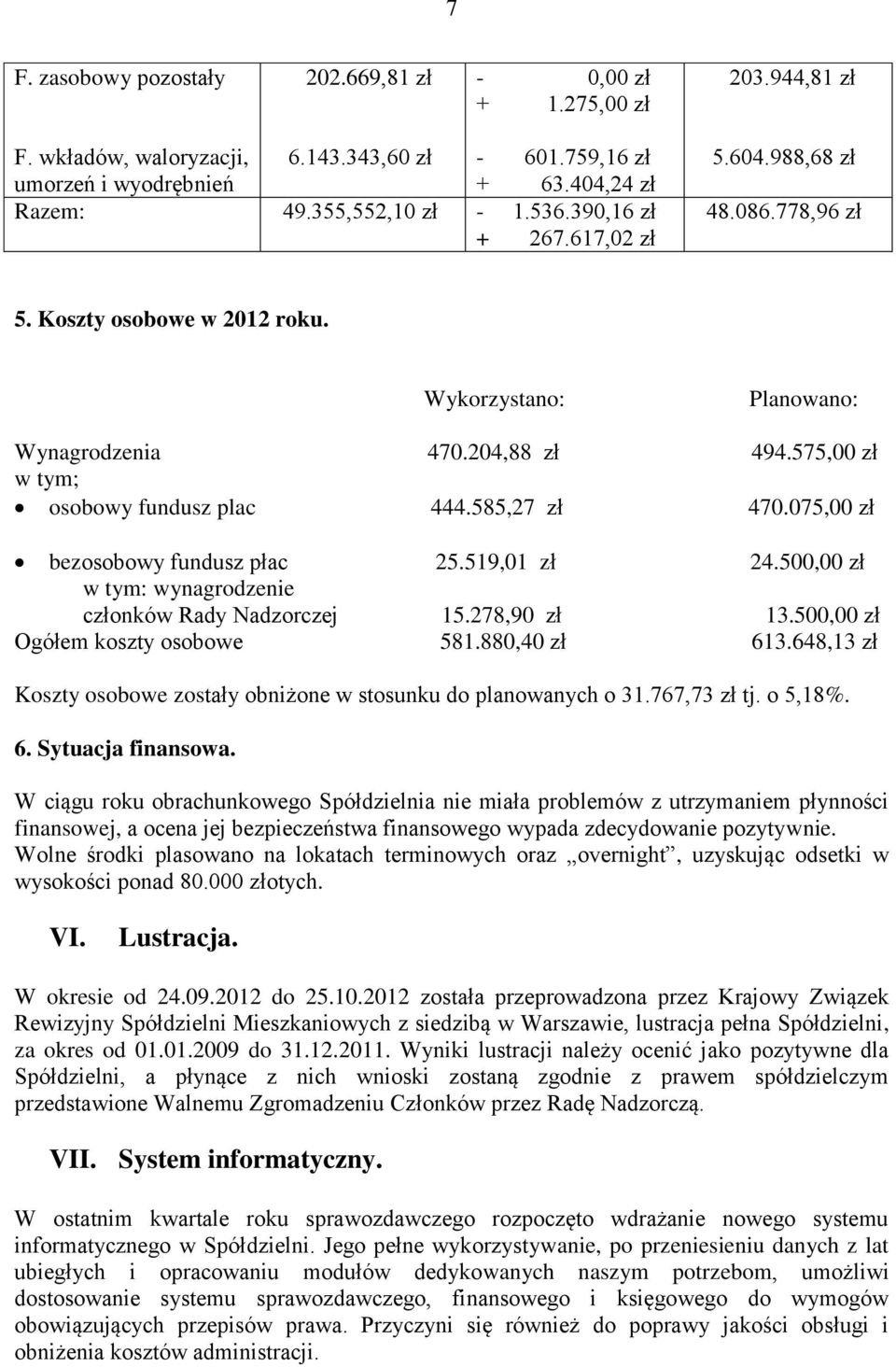 585,27 zł 470.075,00 zł bezosobowy fundusz płac 25.519,01 zł 24.500,00 zł w tym: wynagrodzenie członków Rady Nadzorczej 15.278,90 zł 13.500,00 zł Ogółem koszty osobowe 581.880,40 zł 613.