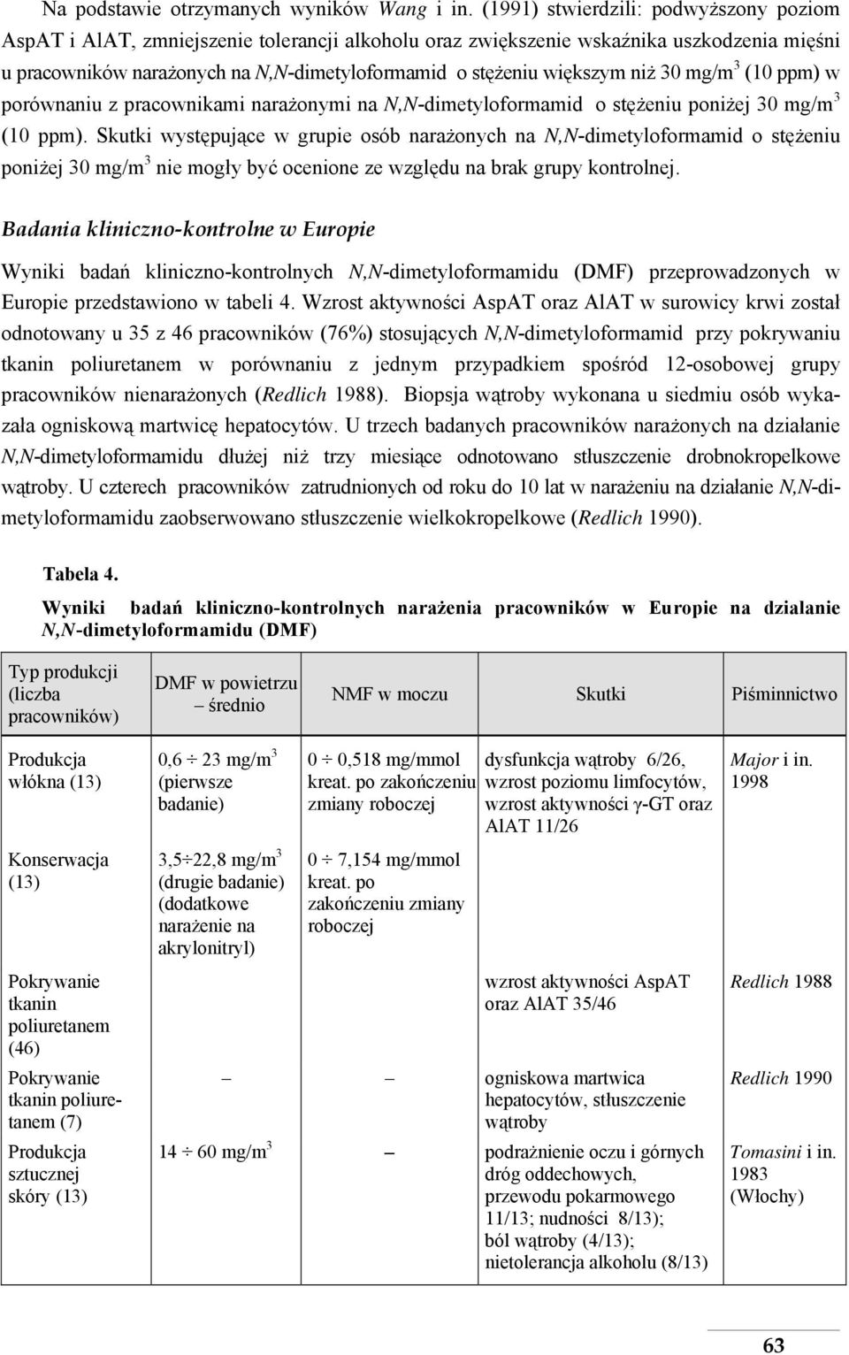 większym niż 30 mg/m 3 (10 ppm) w porównaniu z pracownikami narażonymi na N,N-dimetyloformamid o stężeniu poniżej 30 mg/m 3 (10 ppm).