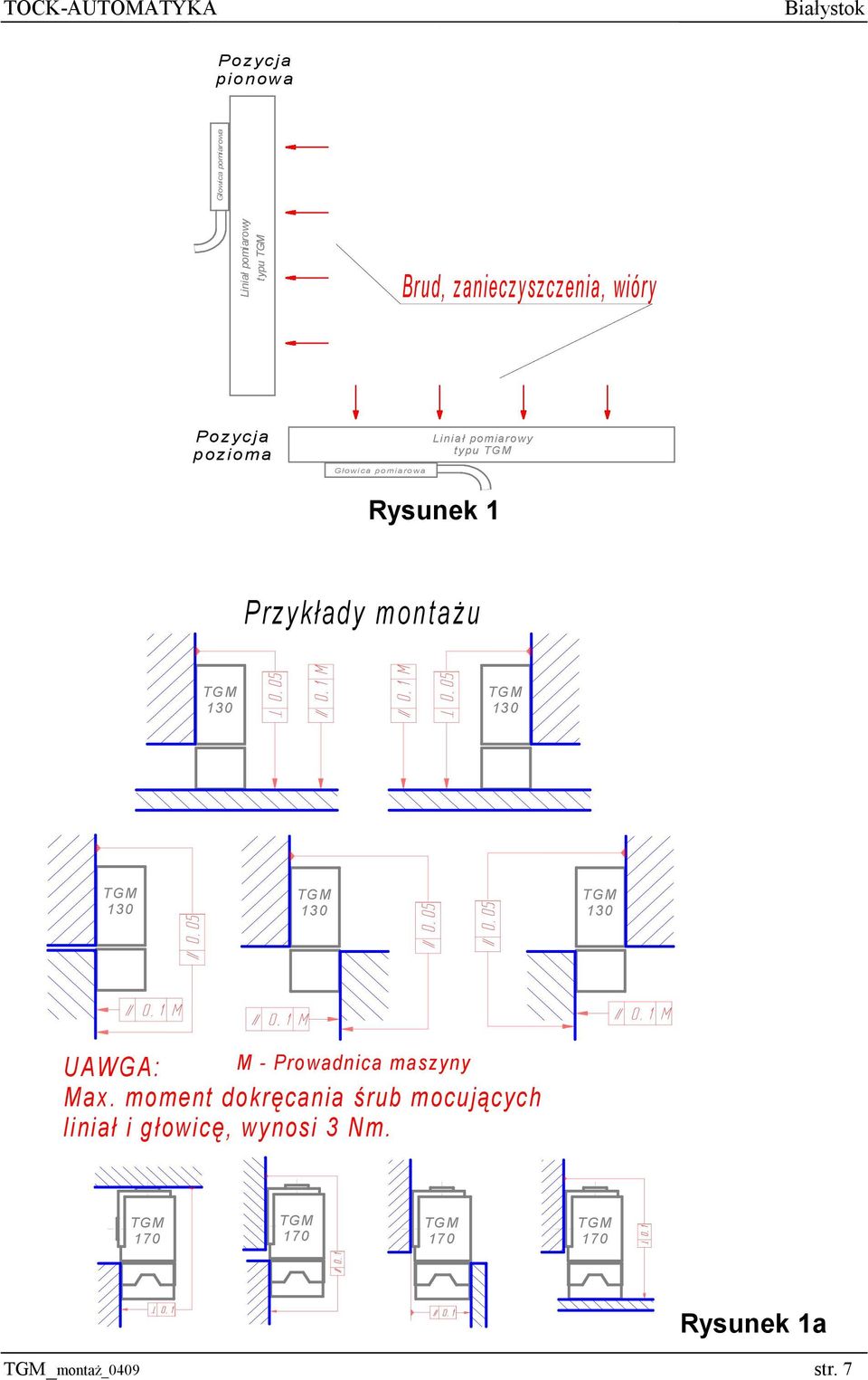 typu Rysunek 1 Przykładymontażu 130 130 130 130 130 UAWGA: M-Prowadnicamaszyny