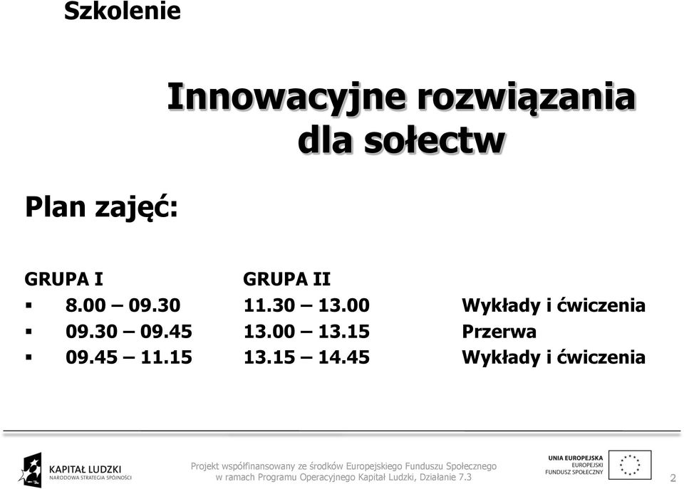 00 Wykłady i ćwiczenia 09.30 09.45 13.00 13.