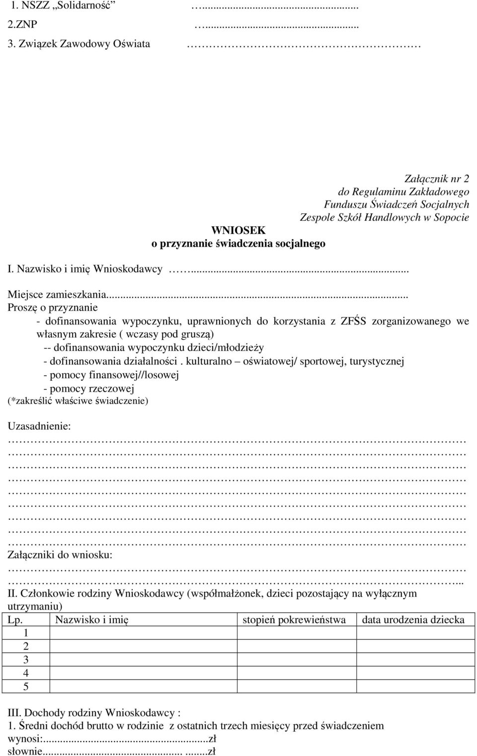 Nazwisko i imię Wnioskodawcy... Miejsce zamieszkania.