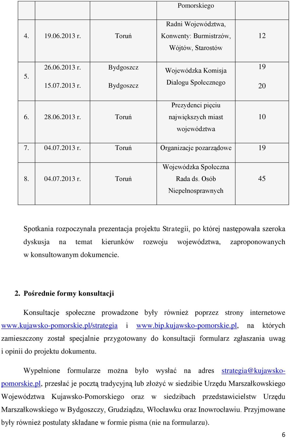 Osób Niepełnosprawnych 45 Spotkania rozpoczynała prezentacja projektu Strategii, po której następowała szeroka dyskusja na temat kierunków rozwoju województwa, zaproponowanych w konsultowanym