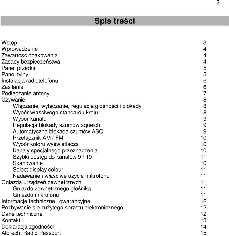wyświetlacza 10 Kanały specjalnego przeznaczenia 10 Szybki dostęp do kanałów 9 / 19 11 Skanowanie 10 Select display colour 11 Nadawanie i właściwe użycie mikrofonu 11 Gniazda urządzeń zewnętrznych 11