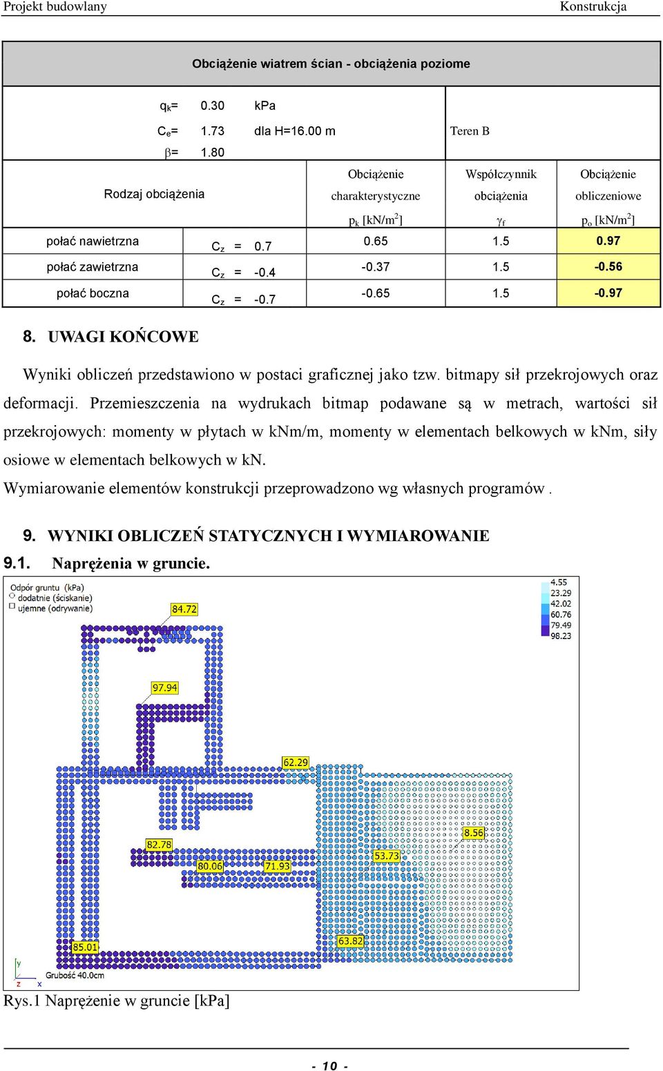 7 p k [kn/m 2 ] f p o [kn/m 2 ] 0.65 1.5 0.97-0.37 1.5-0.56-0.65 1.5-0.97 Wyniki obliczeń przedstawiono w postaci graficznej jako tzw. bitmapy sił przekrojowych oraz deformacji.