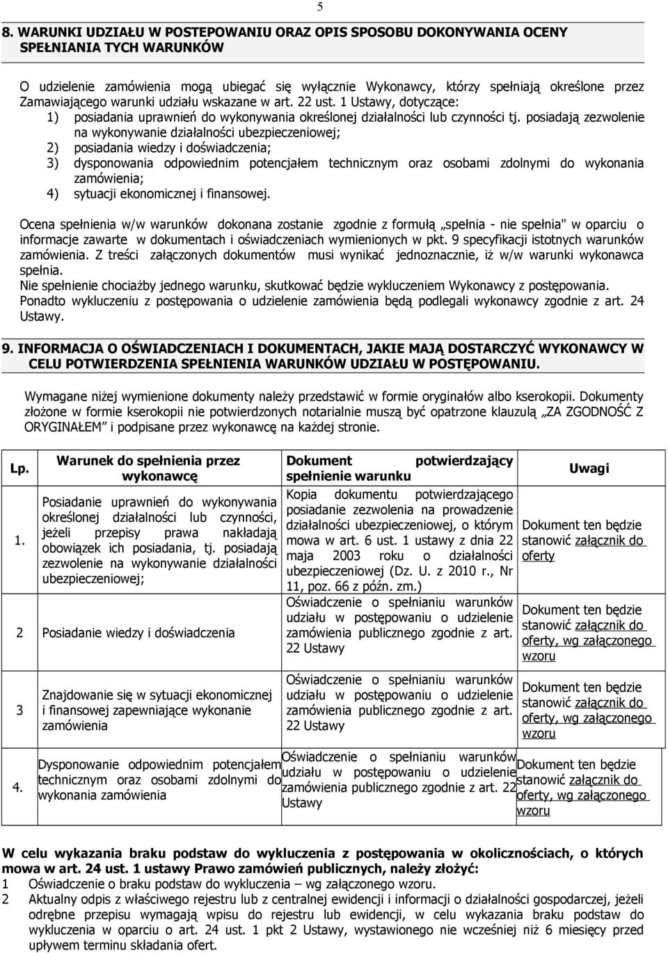 posiadają zezwolenie na wykonywanie działalności ubezpieczeniowej; 2) posiadania wiedzy i doświadczenia; 3) dysponowania odpowiednim potencjałem technicznym oraz osobami zdolnymi do wykonania