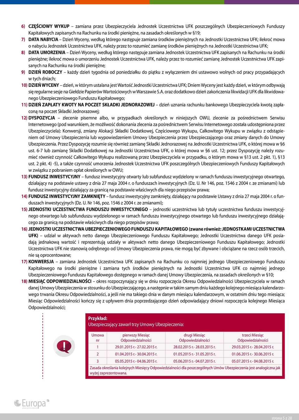zamianę środków pieniężnych na Jednostki Uczestnictwa UFK; 8) DATA UMORZENIA Dzień Wyceny, według którego następuje zamiana Jednostek Uczestnictwa UFK zapisanych na Rachunku na środki pieniężne;