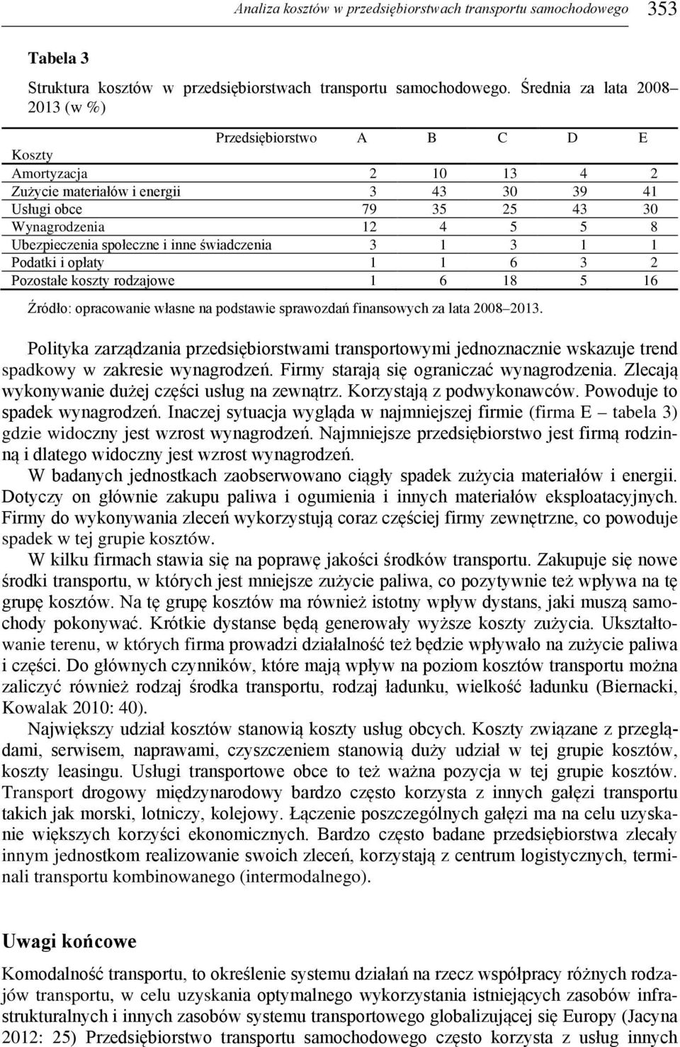 społeczne i inne świadczenia 3 1 3 1 1 Podatki i opłaty 1 1 6 3 2 Pozostałe koszty rodzajowe 1 6 18 5 16 Źródło: opracowanie własne na podstawie sprawozdań finansowych za lata 2008 2013.
