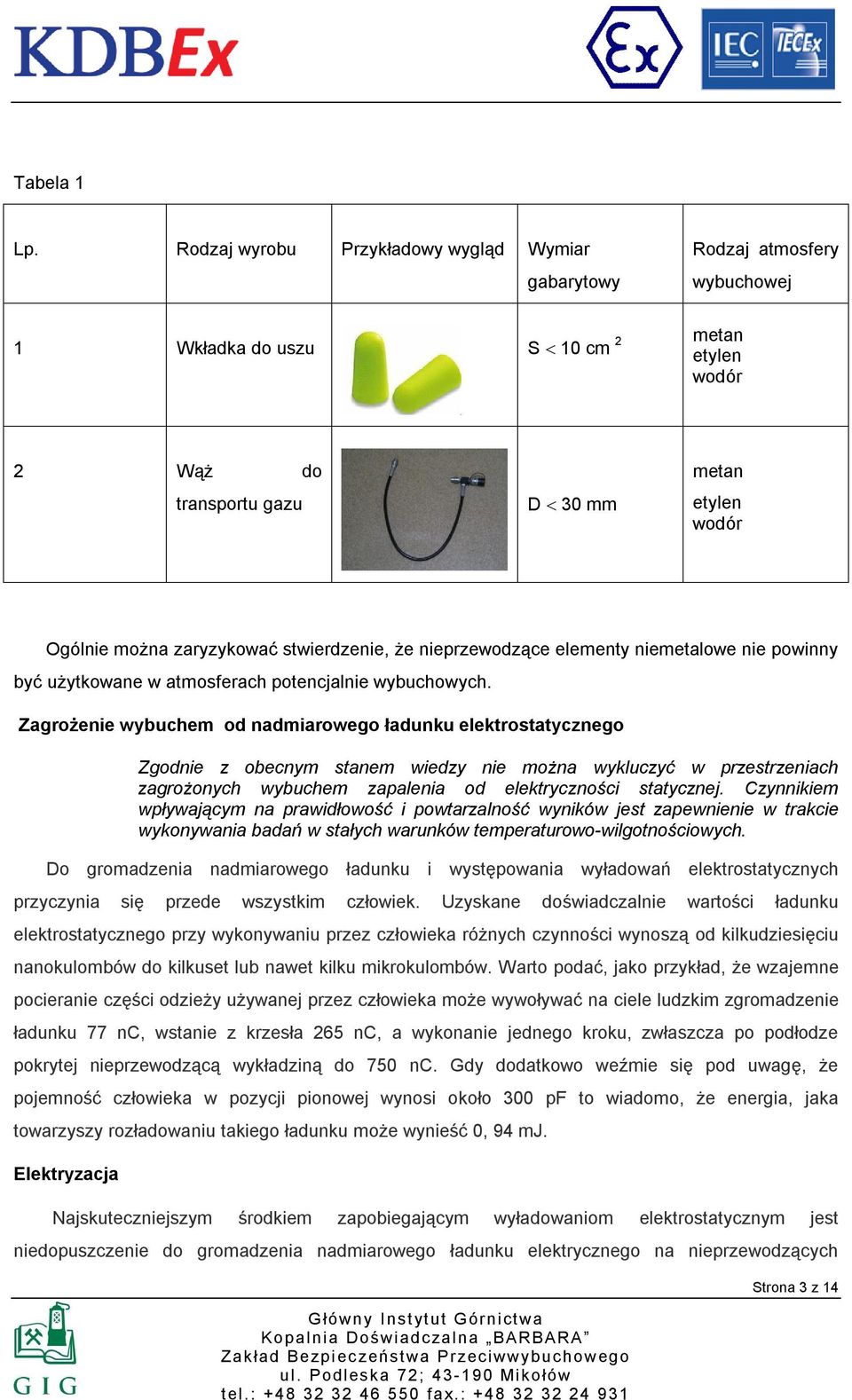 zaryzykować stwierdzenie, że nieprzewodzące elementy niemetalowe nie powinny być użytkowane w atmosferach potencjalnie wybuchowych.