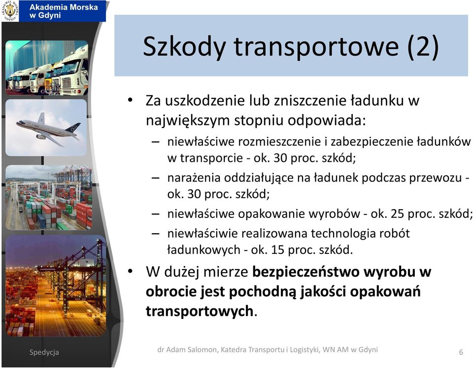 25 proc. szkód; niewłaściwie realizowana technologia robót ładunkowych - ok. 15 proc. szkód. W dużej mierze bezpieczeństwo wyrobu w obrocie jest pochodną jakości opakowań transportowych.