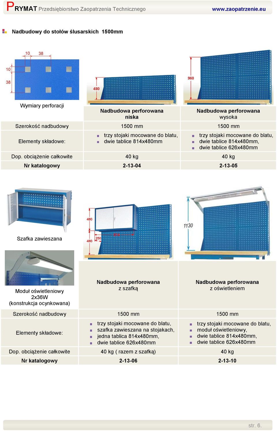 obciążenie całkowite 40 kg 40 kg trzy stojaki mocowane do blatu, dwie tablice 814x480mm, dwie tablice 626x480mm Nr katalogowy 2-13-04 2-13-05 Szafka zawieszana Moduł oświetleniowy 2x36W (konstrukcja